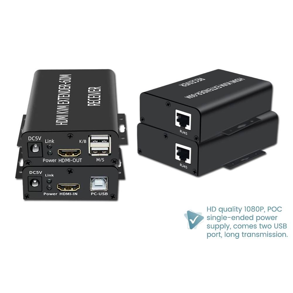 KVM 60/150 METER EXTENDER 1080P HDMI TO RJ45 NETWORK CABLE TRANSMISSION WITH USB PORT