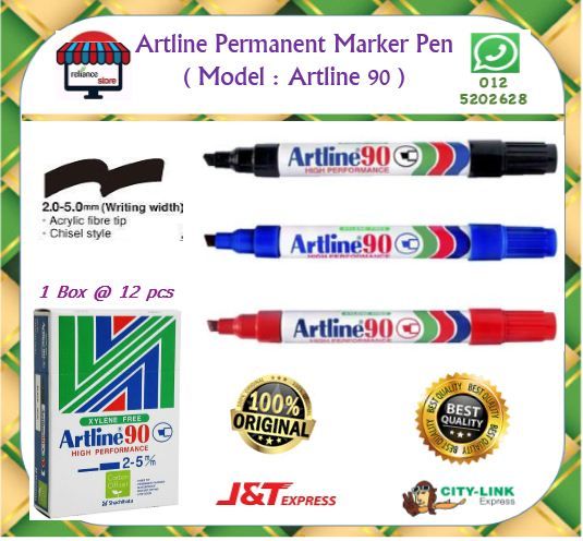 Artline 90 - Permanent Marker Pen / Artline Marker Pen / Artline Permanent Pen / Artline Permanent Marker Pen # Hitam / Biru / Merah # 100% Original Artline # RP-0162 ( KTT : 1 Kotak @ 12 Batang )