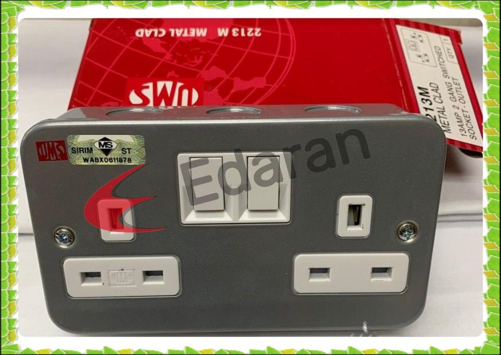 UMS 13A 1 GANG OR 2 GANG METAL CLAD SWITCHED SOCKET OUTLET 1213M / 2213M