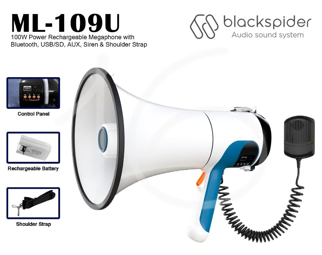 Black Spider ML-109U Rechargeable Power Megaphone Hailer