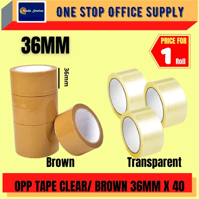 OKADA 36MM X 40 OPP TAPE -CLEAR & BROWN / OPP TAPE / CLEAR OPP TAPE / TRANSPARENT / BROWN OPP TAPE / CELLOPHANE TAPE