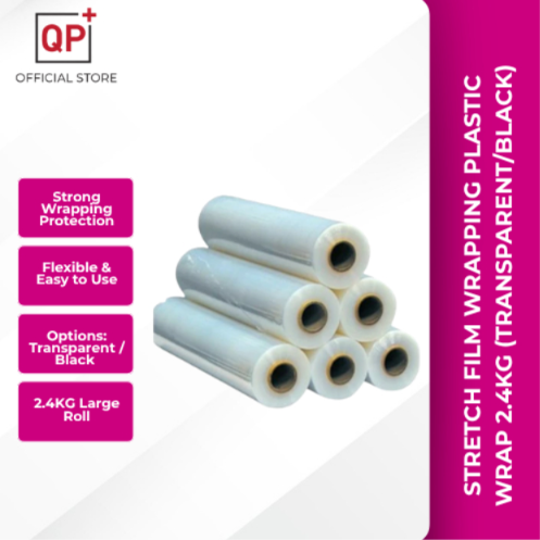 STRETCH FILM WRAPPING PLASTIC PLASTICK WRAP 2.4KG (TRANSPARENT/BLACK) l PEMBALUT PLASTIK | 塑料包装膜-TRANSPARENT 22"