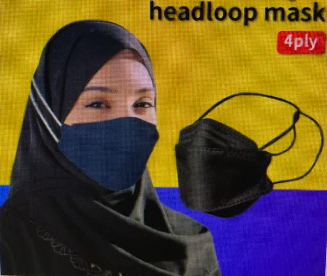 Face mask 4ply Headloop Hijab Black (50pcs)