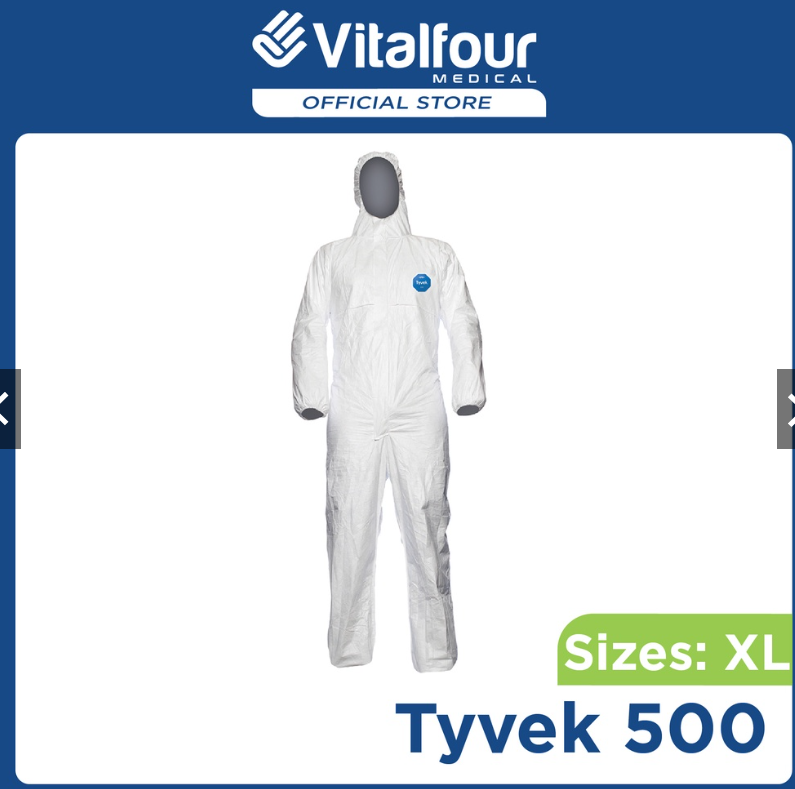 VITALFOUR HOSPITAL GRADE DUPONT TYVEK/500 COVERALL (XL)