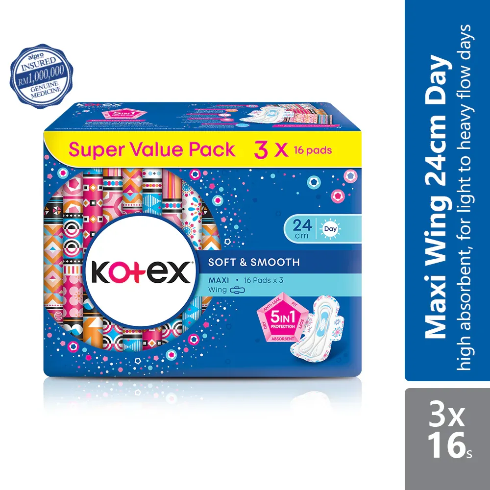 KOTEX SOFT AND SMOOTH MAXI WING 24CM 16S