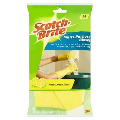 3M 1 PAIR-3M SCOTCH BRITE MULTIPURPOSE ULTRA SOFT COTTON LINING LATEX GLOVES (SIZE M)