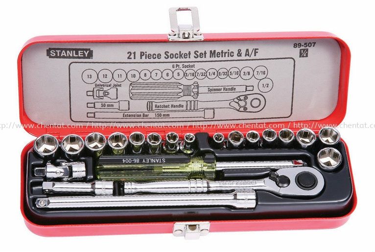 STANLEY 89-507 21 PIECE DRIVE SOCKET SET DR 6 POINT METRIC & INCH (1/4") (89507-23)