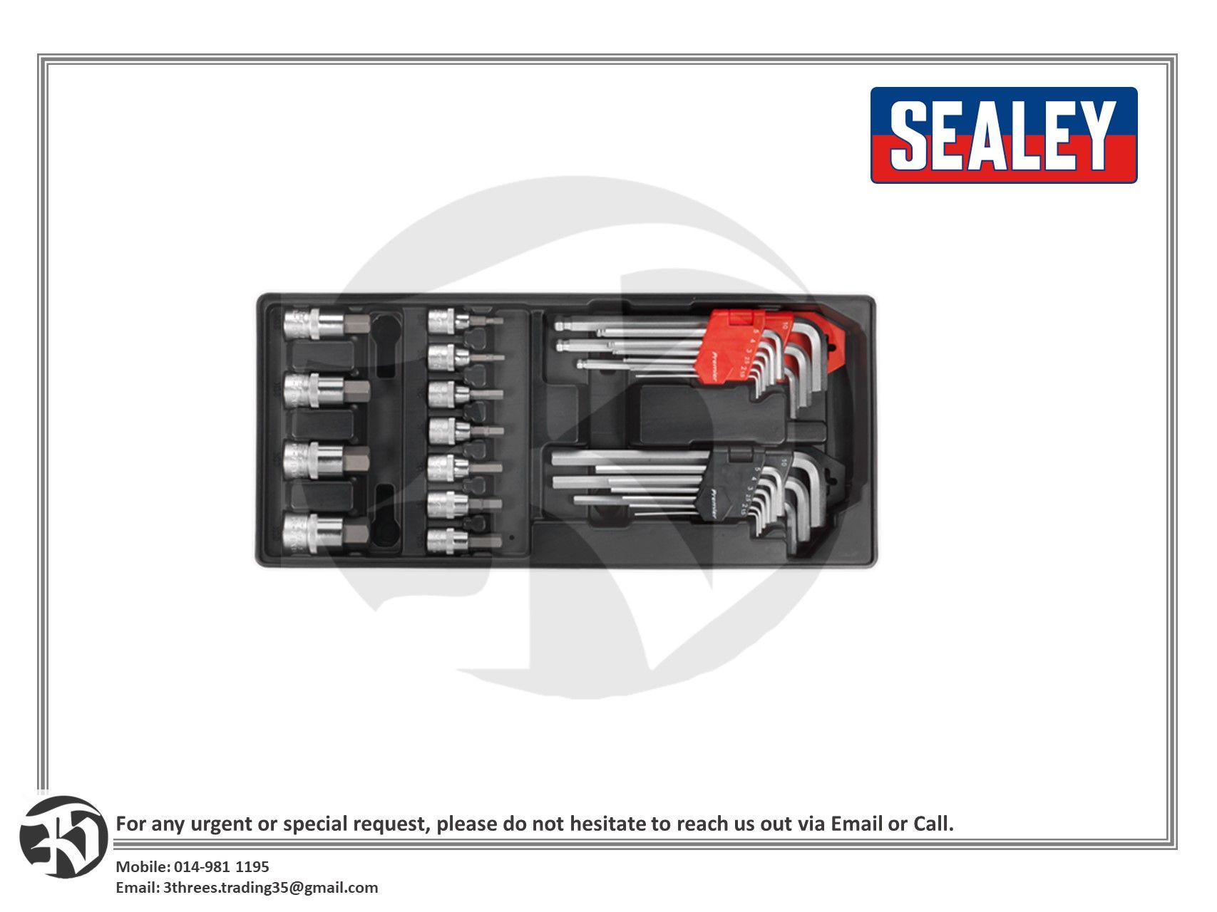 Sealey TBT07 Tool Tray with Hex/Ball-End Hex Keys and Socket Bit Set 29pc
