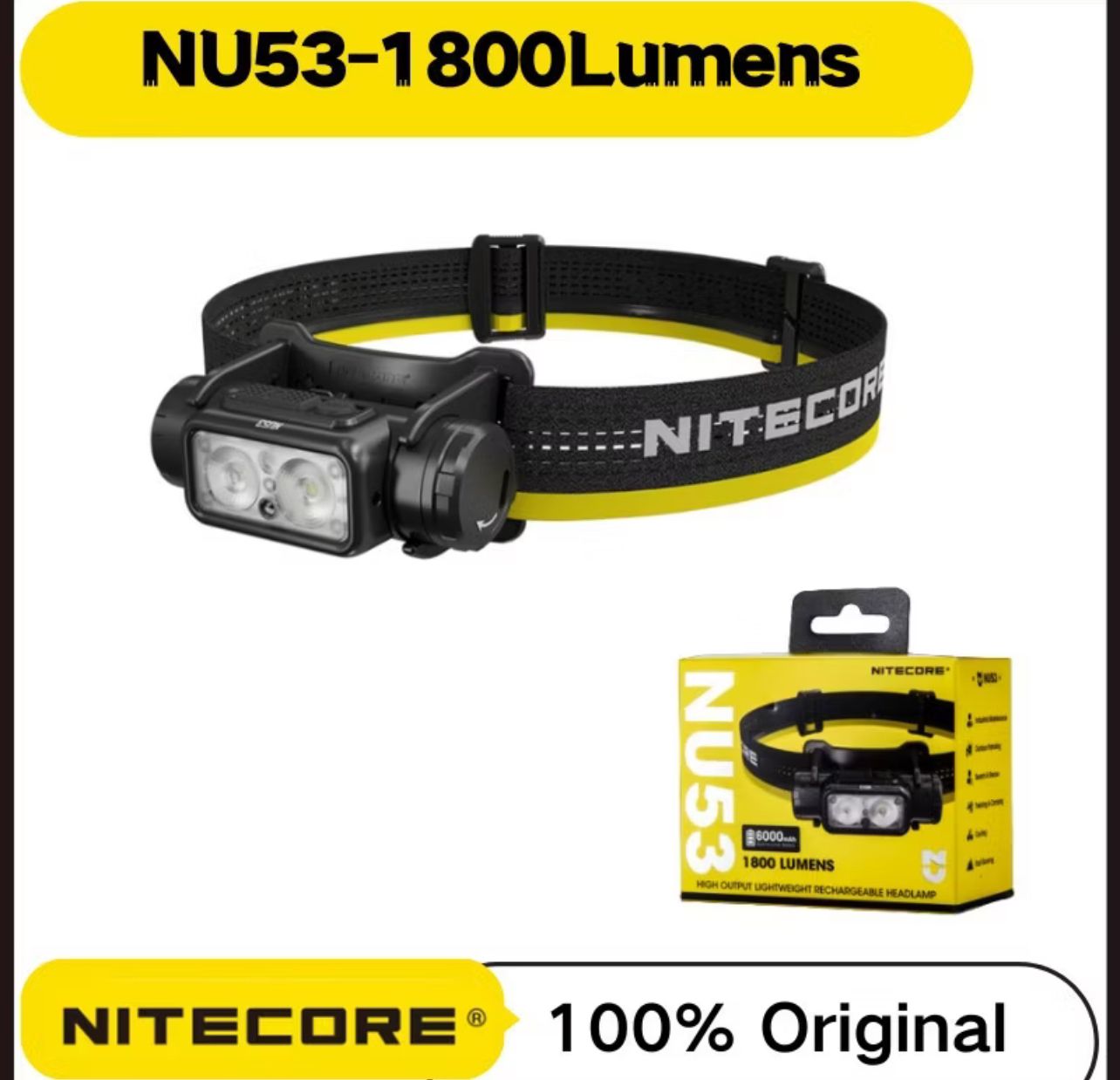 NITECORE NU53 Rechargeable Headlamp 1800Lumens 8 x NiteLab UHE LEDs Built-in 6000mAh Battery