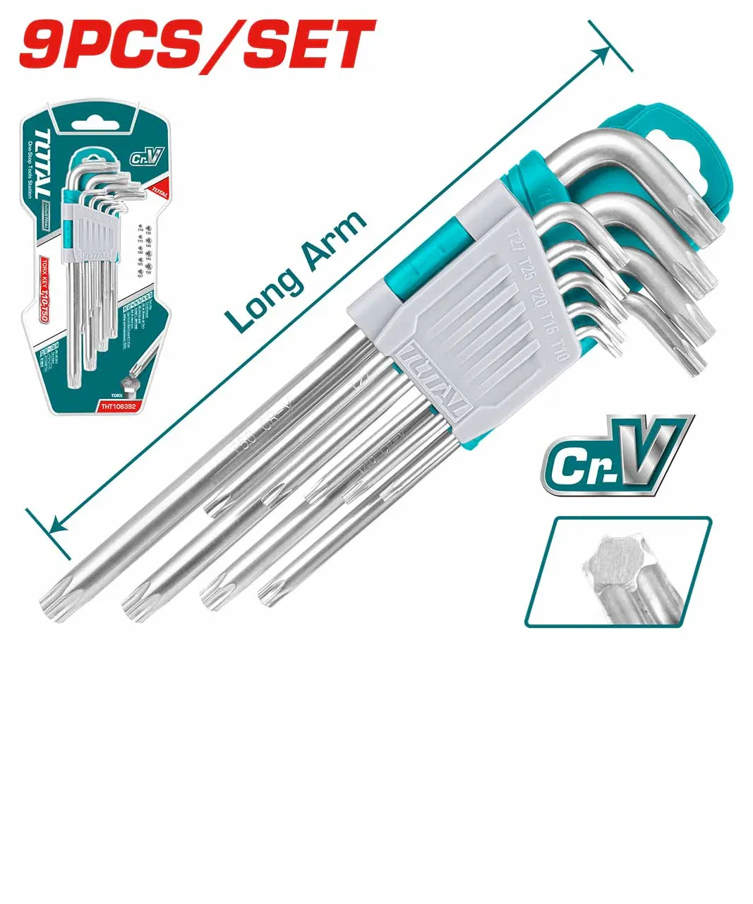 TOTAL - 9pcs Torx Key - Long Arm(T-THT106392) & Extra Long Arm(T-THT106391) / Torx Key / ALLEN KEY