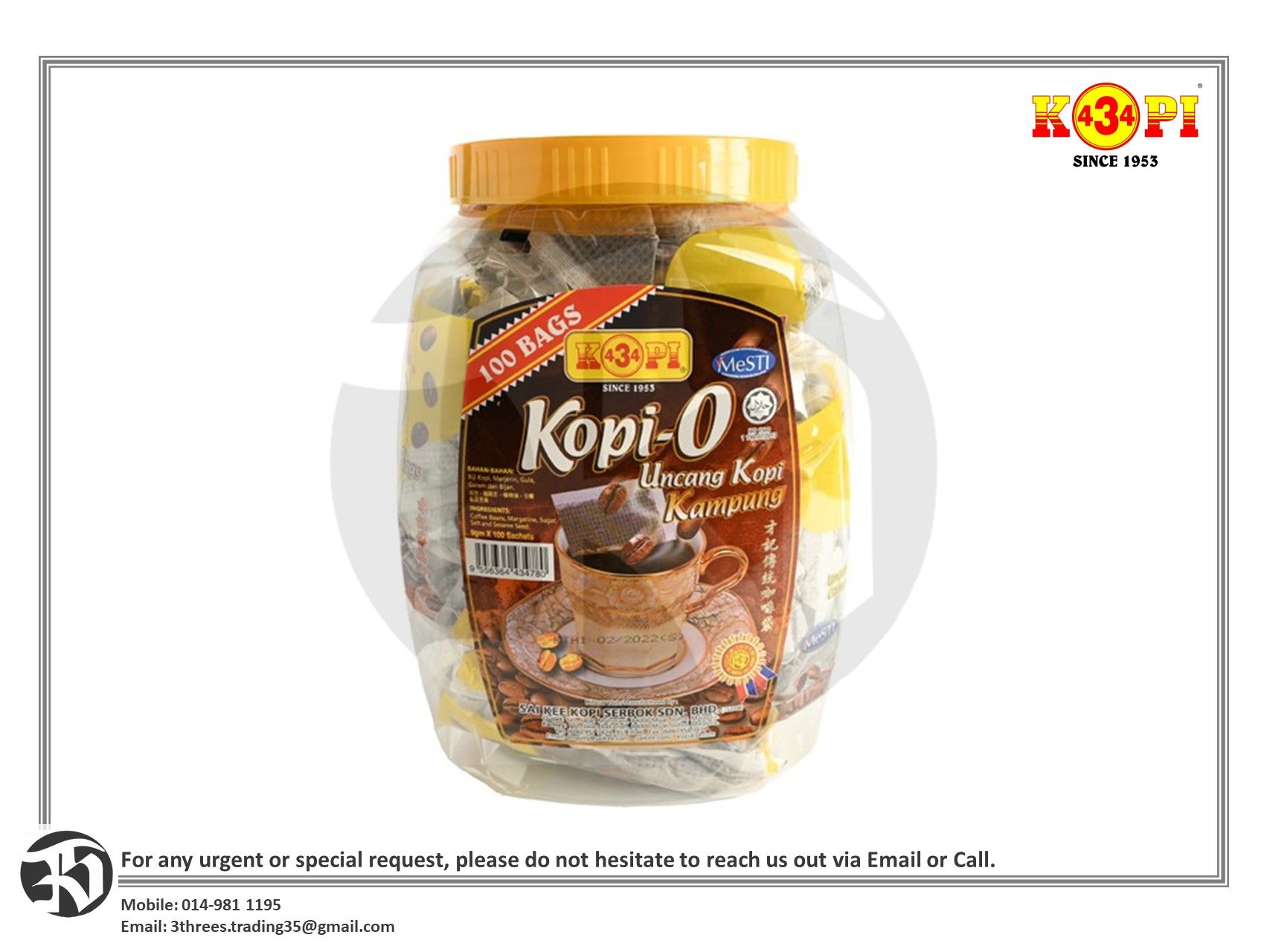 Kopi 434 Kopi-O Coffee Bag 100s x 9g
