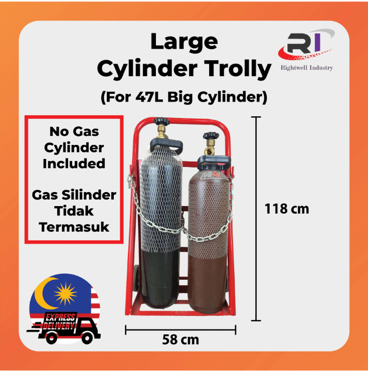RIGHTWELL HEAVY DUTY DOUBLE LARGE GAS CYLINDER TROLLEY FOR 47L GAS CYLINDER (WELDING/CUTING/PLASMA)