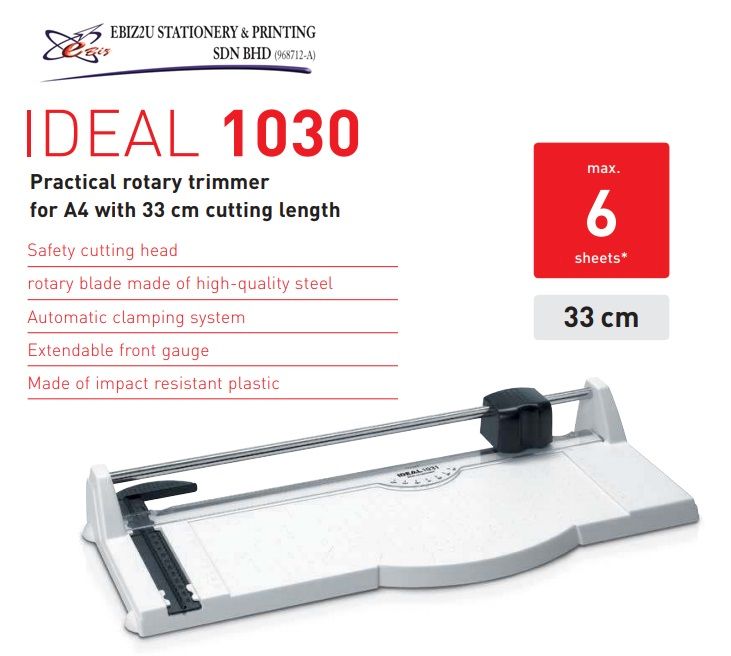 IDEAL 1030 Professional Desktop A4 Paper Trimmer (Guillotine) Length 330mm - 6 sheets (Pemotong Kertas, Paper Cutter, Paper Cutter, Paper Trimmer, Heavy Duty Cutter, A4 paper cutter, paper cutter)
