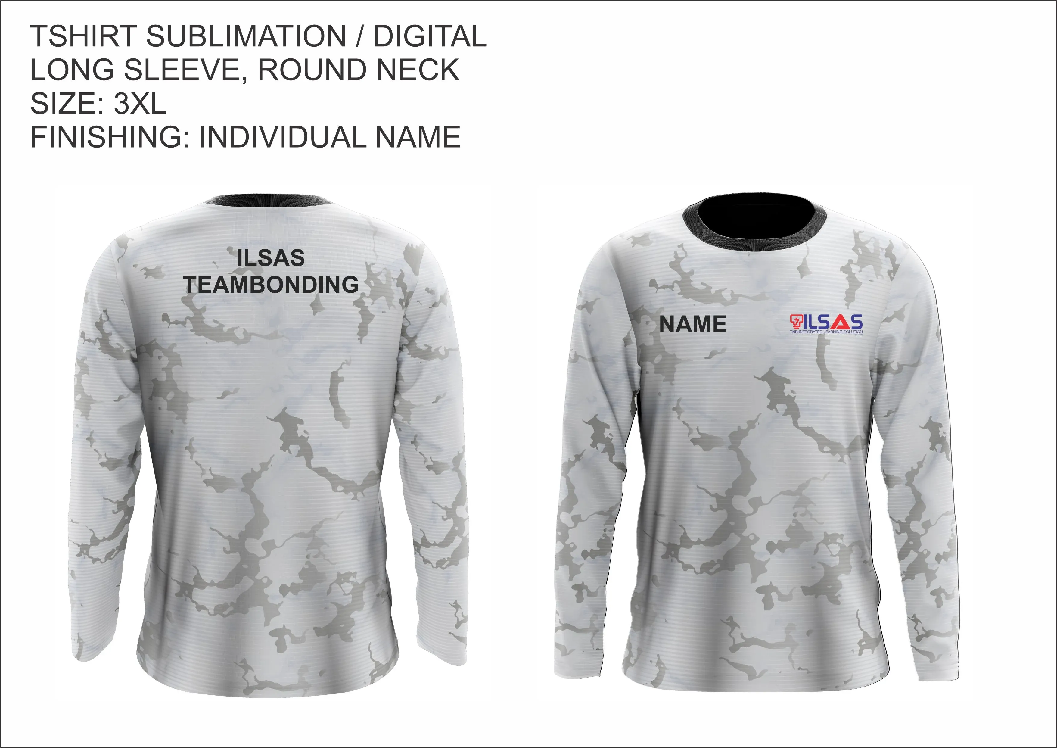 ILS 001 CUTOME MADE SUBLIMATION TSHIRT ROUND NECK LONG SLEEVE WITH INDIVIDUAL NAME (SIZE: 3XL)