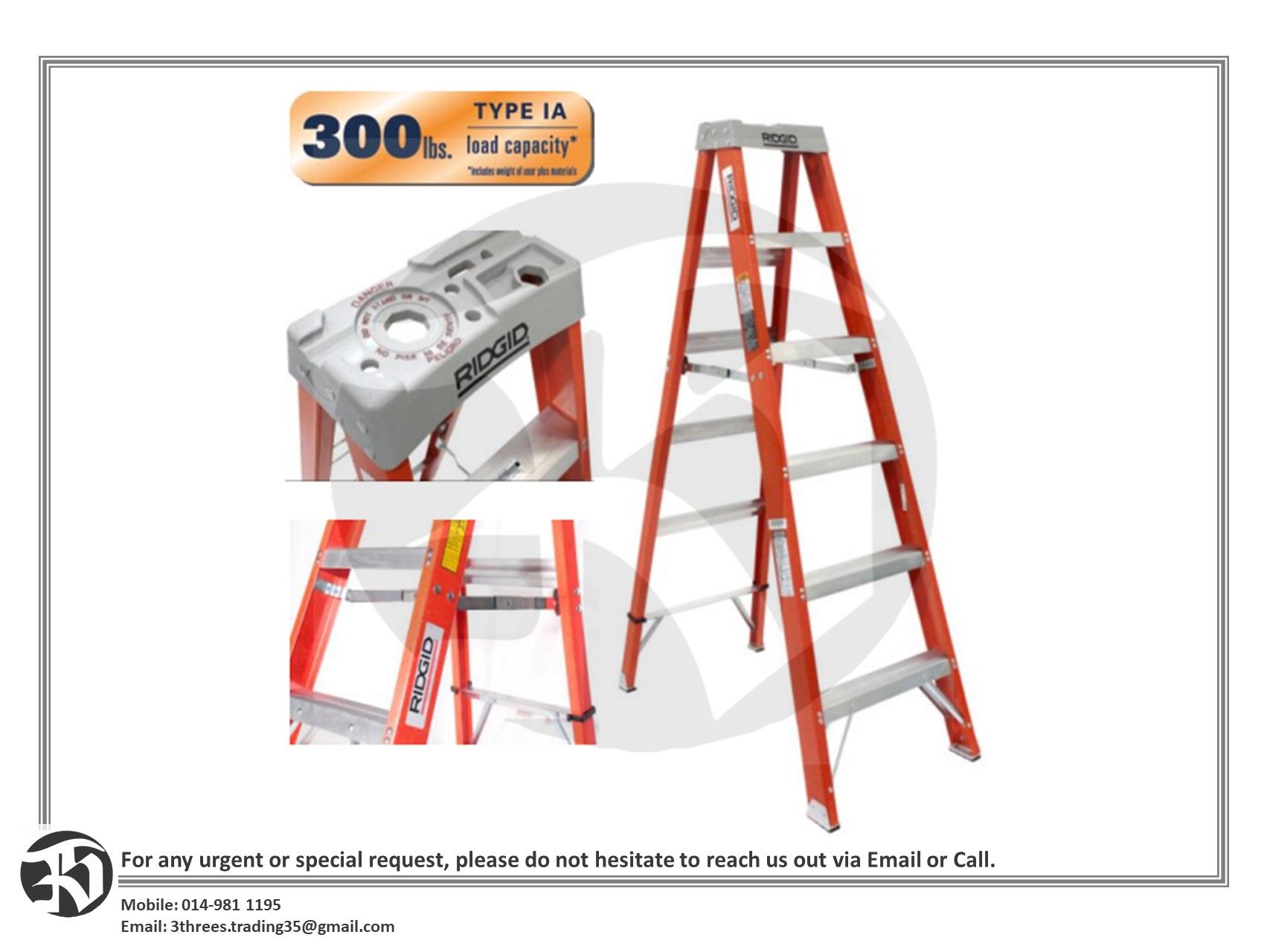 RIDGID Fiberglass Step Ladders with Protop 8ft (7 steps)