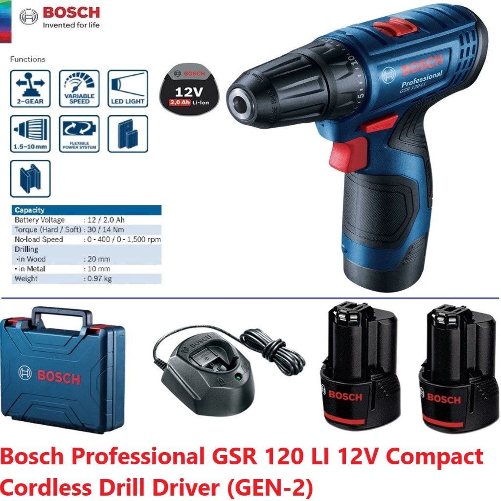 BOSCH GSR 120-Li Cordless Drill Driver Gen2 (2 battery)