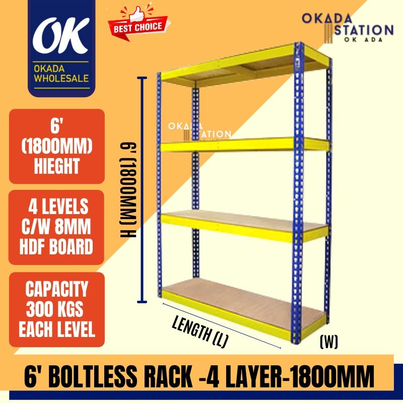 QP BOLTLESS METAL RACK 4 LAYER  6' HEIGHT 1800MM