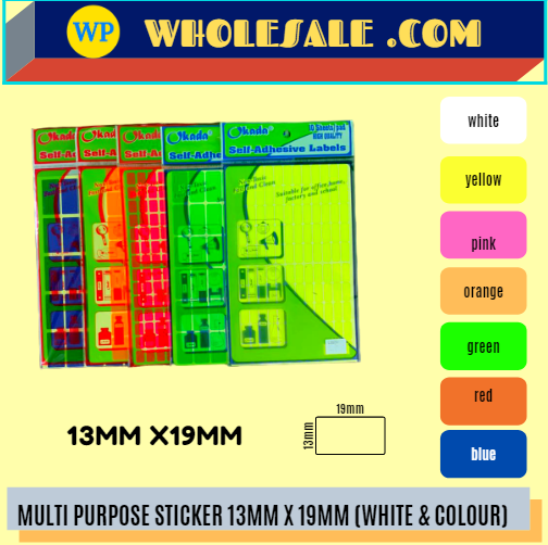 LABEL / MULTI PURPOSE / 13MM X 19MM / ALL COLOUR / STICKER LABEL / COLOUR LABEL