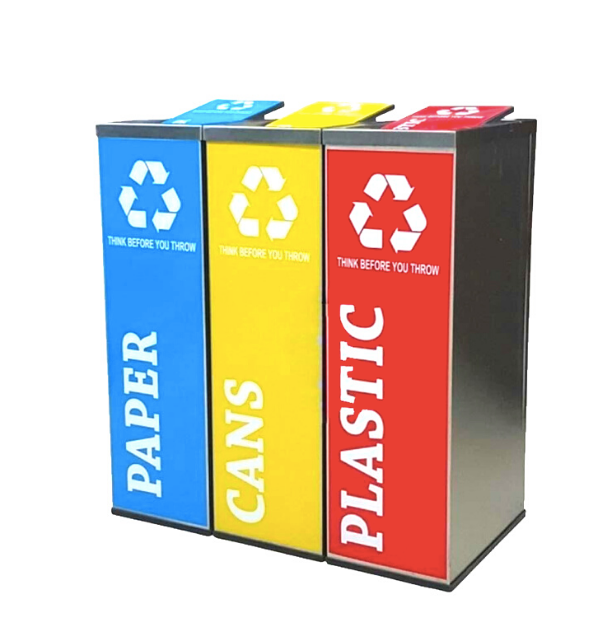 Stainless Steel Flip Top Recycle Bin c/w Sticker / 3 in 1 / TONG SAMPAH / RECYCLE-244/SS
