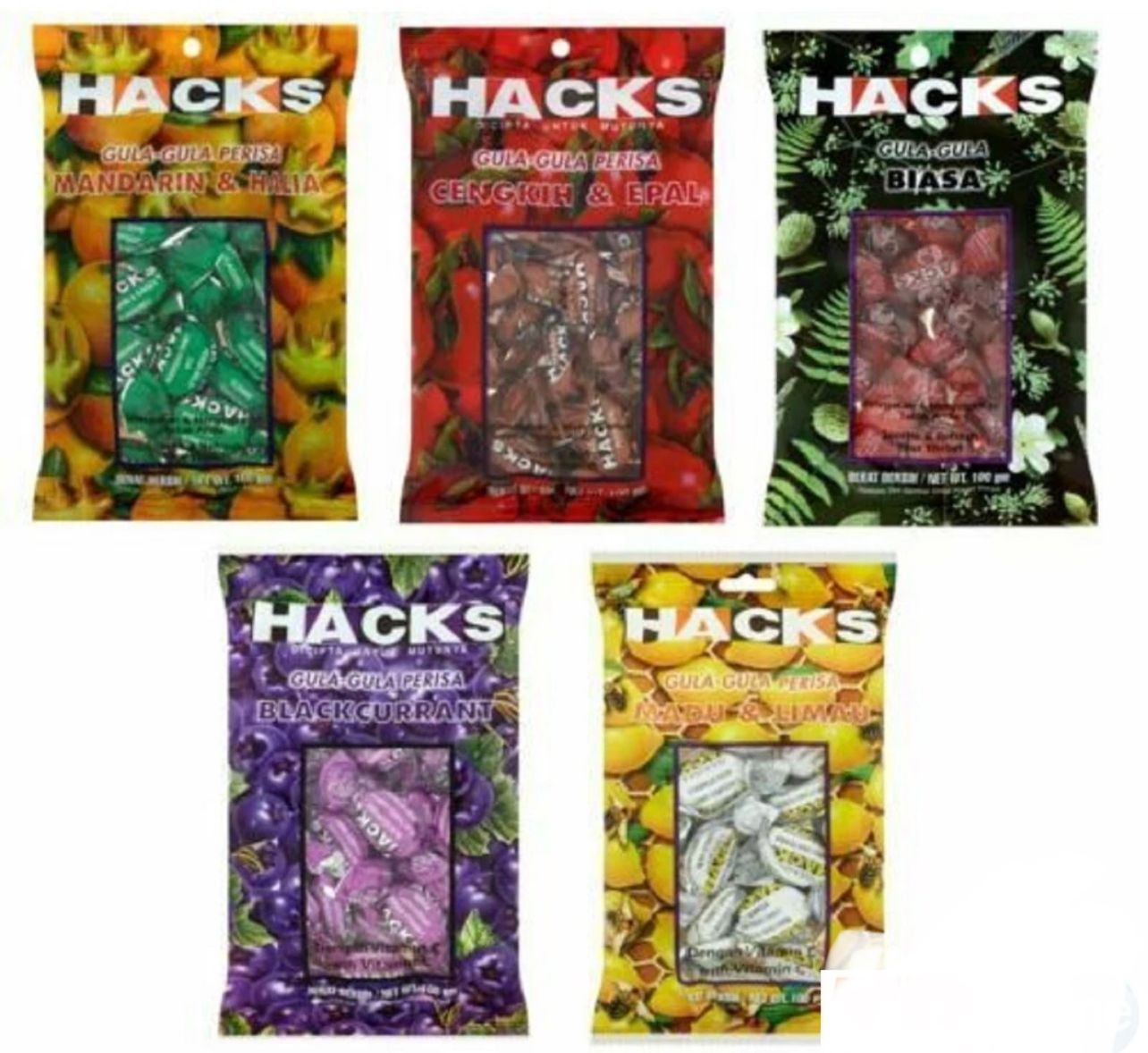 Hacks Flavoured Sweets 100g - 5 Flavours