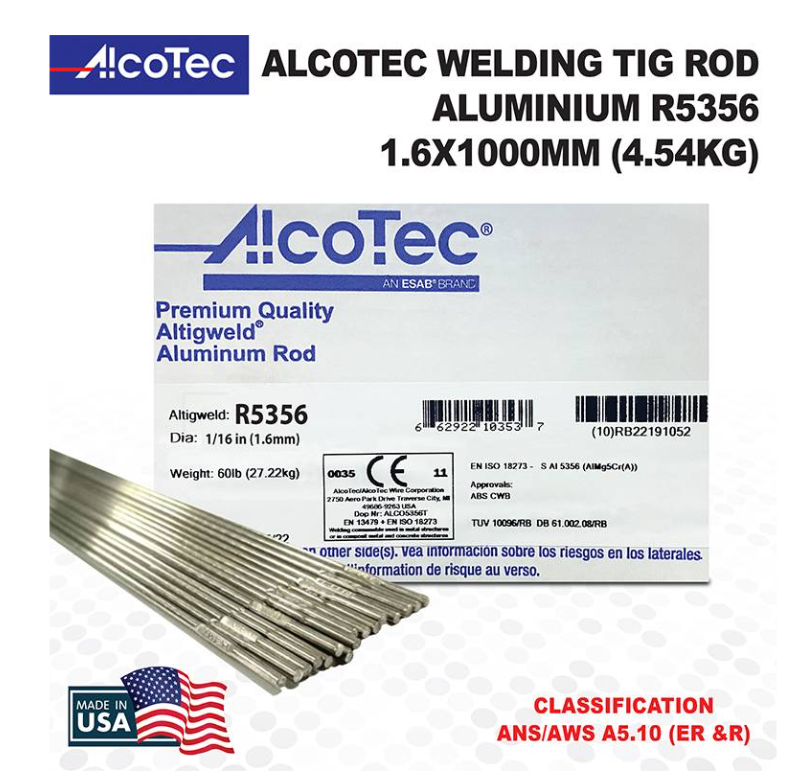 RIGHTWELL ALCOTEC R5356 ALUMINUM TIG WELDING ROD 1.6MM (4.54KG)