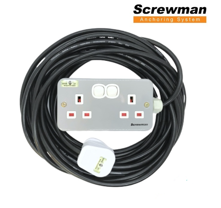 Socket Screwman Heavy Duty Extension Socket with Weatherproof Wire Trailing Adaptor
