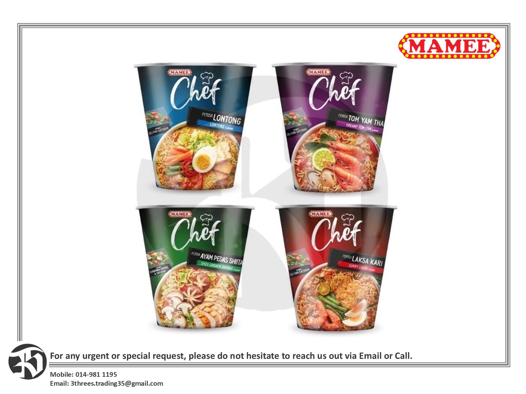 Mamee Chef Cup Instant Noodles - Assorted Flavour
