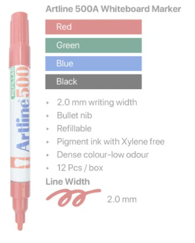Whiteboard Marker/Artline/500A/509A/Pen Papan Putih/Writing Pen/2.0mm/5.0mm