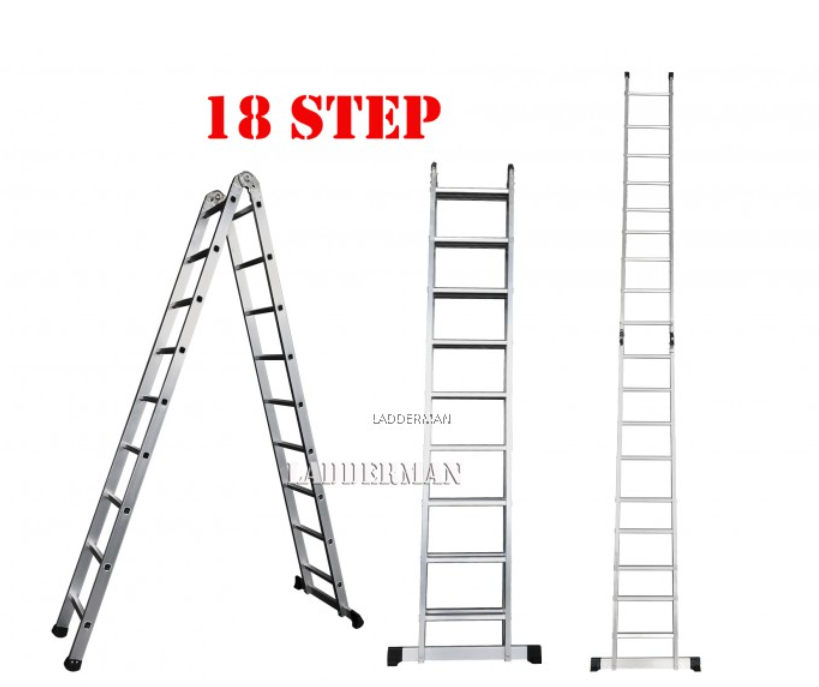 18 STEP ALUMINIUM TWO WAY MULTIPURPOSE LADDER