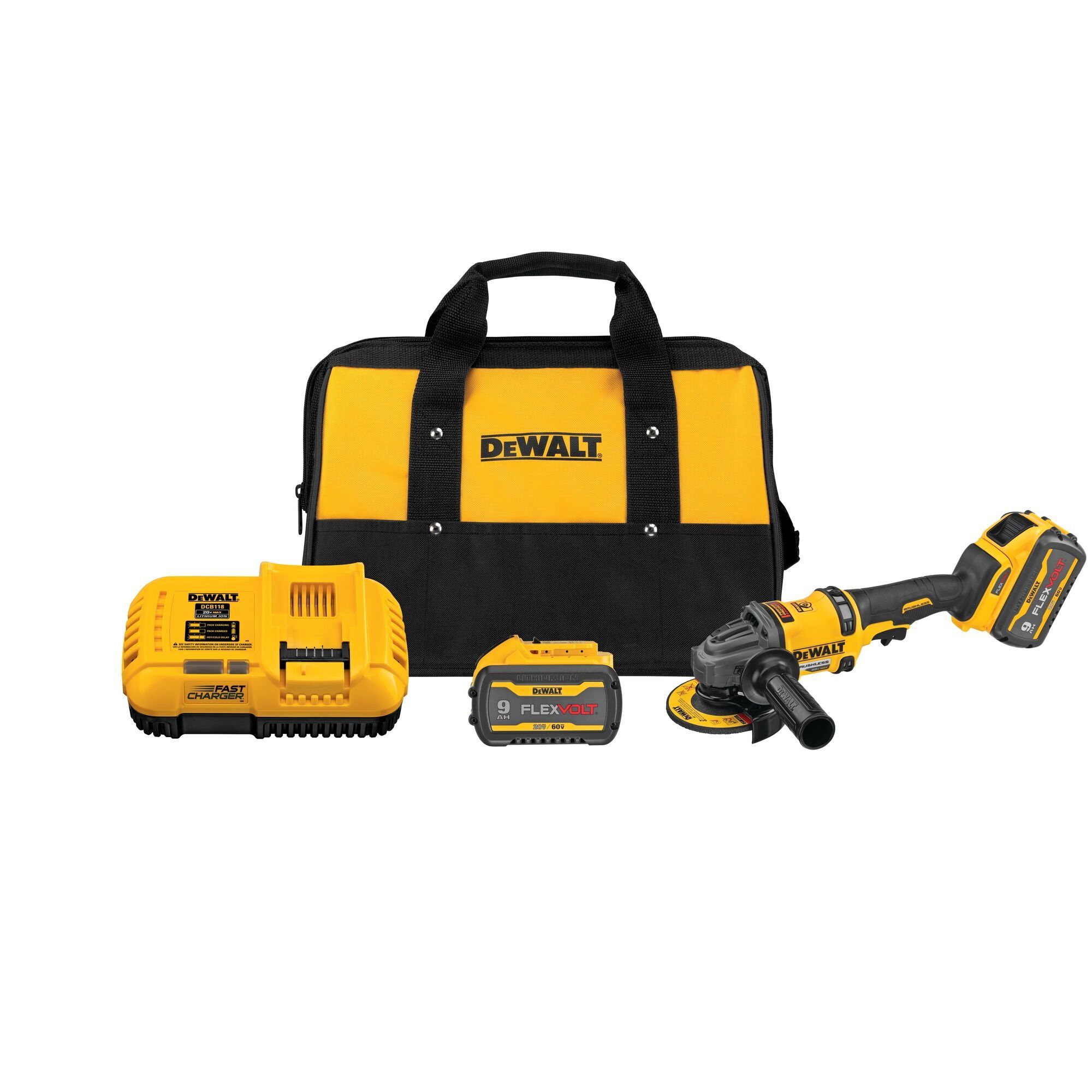 DEWALT 60V MAX FLEXVOLT 5-inch Angle Grinder with Trigger Switch (9Ah Batteries)