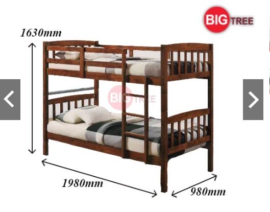 Solid Wooden Single Double Decker /Katil Dua Tingkat Kayu With 2 Matress