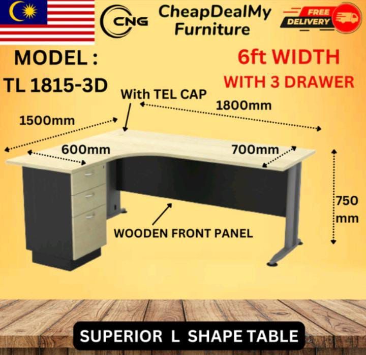 Supervisor compact office table L shape 3drawer