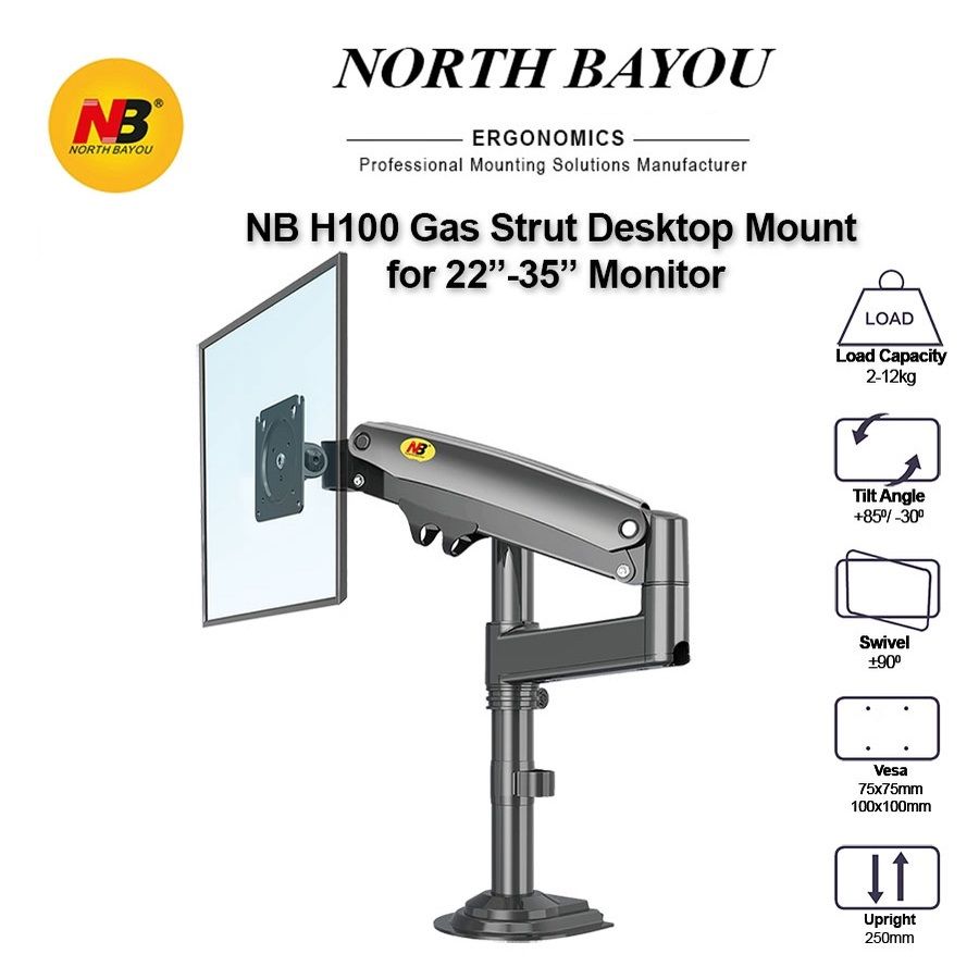 NB H100 Gas Strut Monitor Mount Arm Support Monitor 22" - 35"