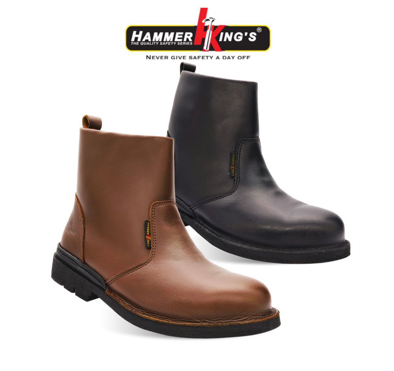 Hammer Kings Exclusive Safety 13006 Mens Shoes Mid Cut Single Zipper Steel Toe Cap Leather Working Shoes