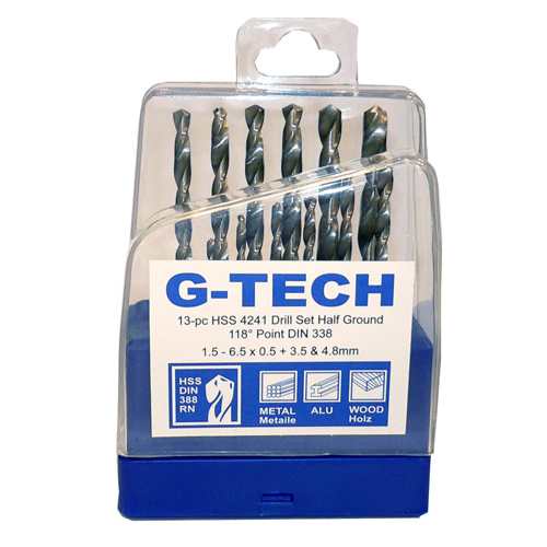 G-TECH HSS Drill Set, Half Ground, Bright Finish, Metric Size (M13) 13-PC