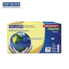 TOP GLOVE NATURAL POWDERED LATEX DISPOSABLE GLOVE 1 BOX X 100PCS