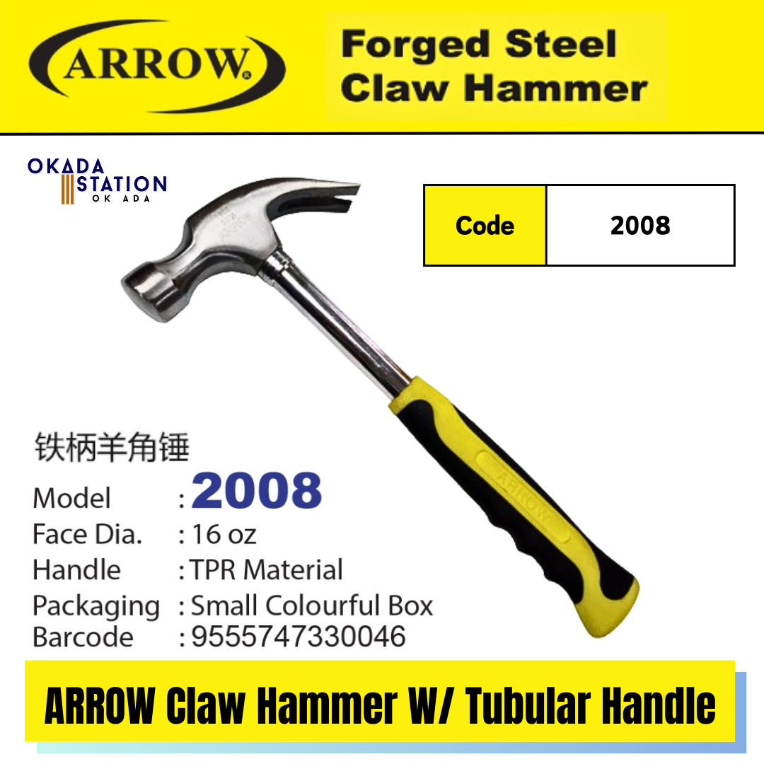 ARROW Claw Hammer With Tubular Handle (2008) / ARROW Claw Hammer / Claw Hammer / Clawhammer / Forged Steel Hammer / TPR Handle / Hammer / 16oz / 2008