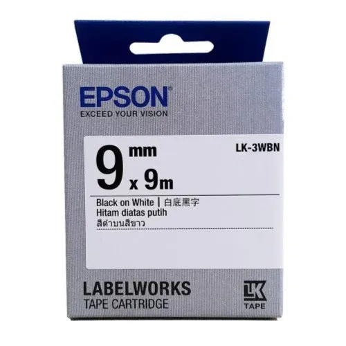Epson LK-3WBN LabelWorks Tape - 9mm Black on White Tape (Item no: EPS LK-3WBN)