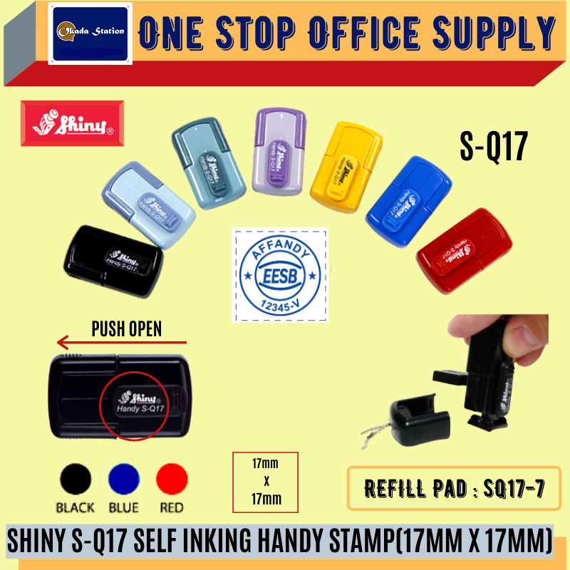 SHINY S-Q17 SELF INKING HANDY STAMP WITH RUBBER -17MM X 17MM /Shiny /S-Q17 /self Inking Handy Stamp /Handy Stamp /Rubber Stamp