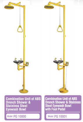 PROGUARD COMBINATION UNIT OF ABS DRENCH SHOWER AND STAINLESS STEEL EYEWASH BOWL & COMES WITH OR WITHOUT FOOT PEDAL PG 10000 / PG 10001 - ANSI APPROVAL