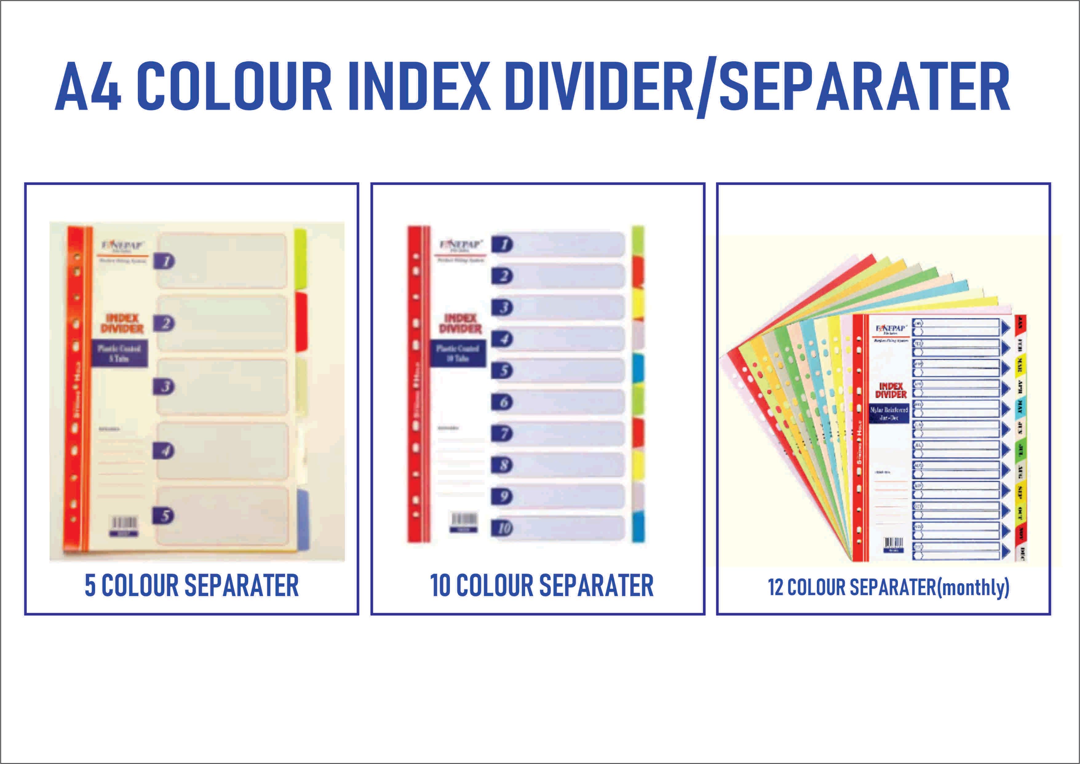 A4 COLOUR INDEX DIVIDER/SEPARATER Ocha A4 COLOUR INDEX DIVIDER/SEPARATER- FREE DELIVERY SEMENANJUNG SAHAJA