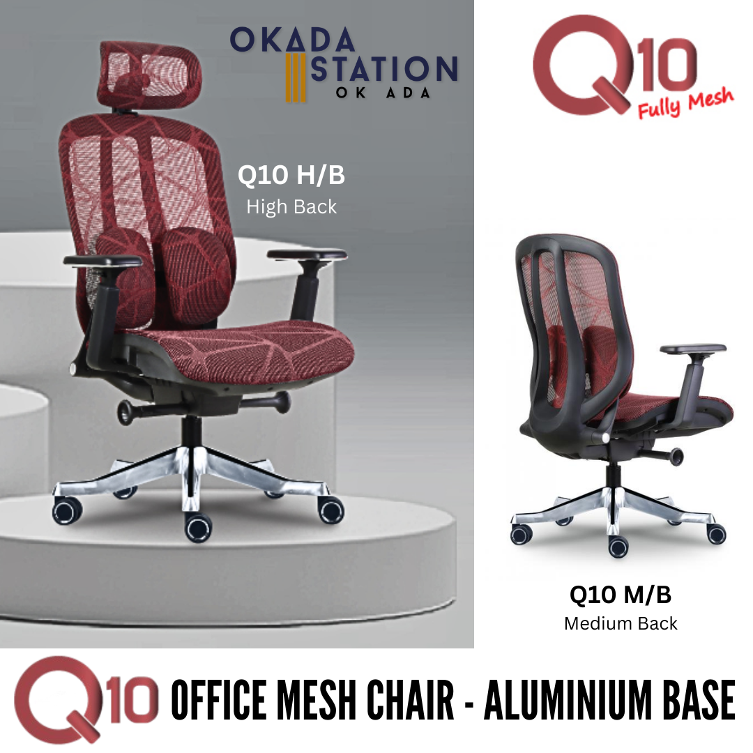 Q10 ERGONOMIC OFFICE MESH CHAIR - ALL SIZE / MESH SERIES / OFFICE CONFERENCE CHAIR / OFFICE SWIVEL CHAIR / EXECUTIVE CHAIR / DIRECTOR CHAIR / MESH CHAIR / OFFICE CHAIR / ALUMINIUM BASE / Q10