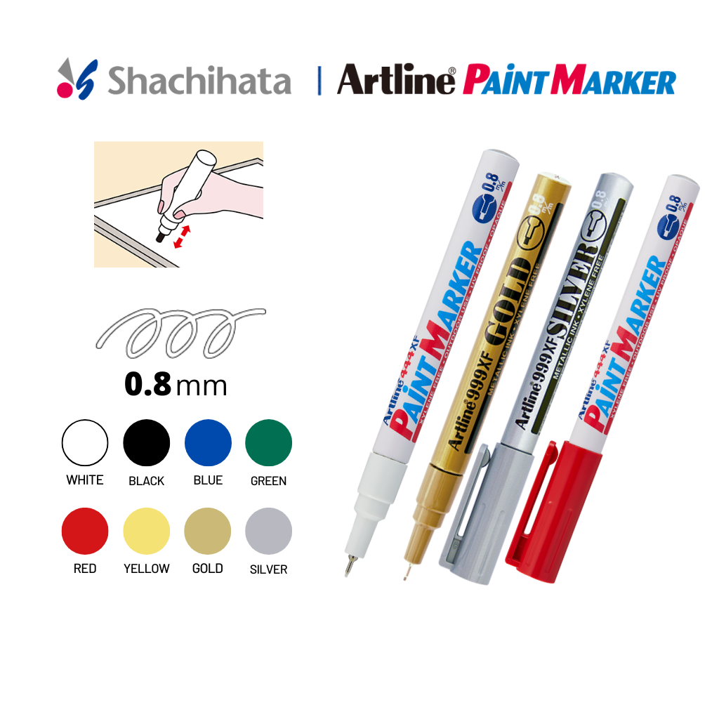 Artline Paint Marker - Super Fine Point 0.8mm Box Set (12pcs) - 8 Colours | Permanent | Waterproof | for Marking on Most Surface | Acrylic  Gold