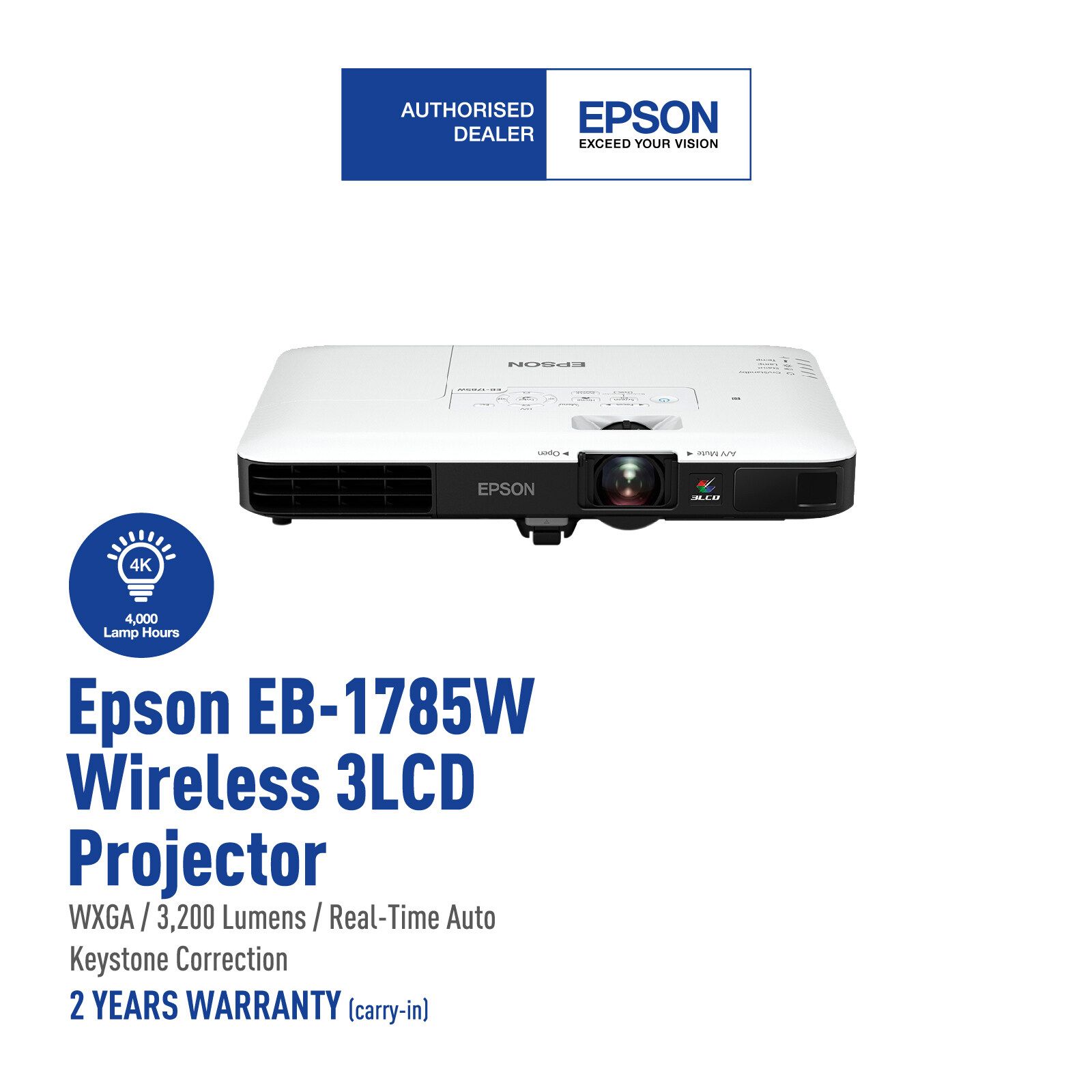 Epson EB-1785W 3200 ANSI Lumens WXGA WIFI / Wireless 3LCD Portable Slim Ultra Mobile Business Projector