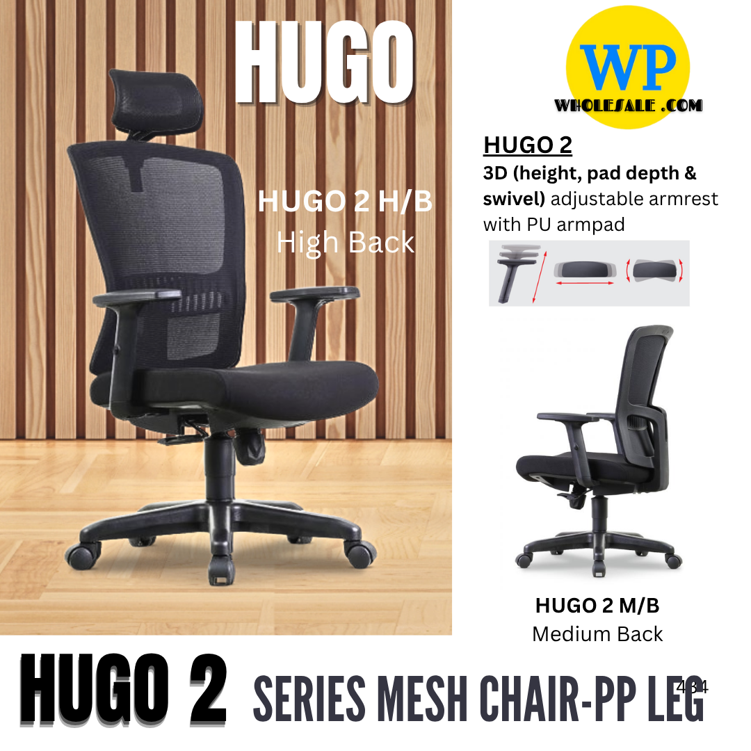 CLASSIC CHAIR HUGO 2 ERGONOMIC MESH CHAIR - ALL SIZE / MESH SERIES / OFFICE CONFERENCE CHAIR / OFFICE SWIVEL CHAIR / ERGONOMIC CHAIR / EXECUTIVE CHAIR / DIRECTOR CHAIR / OFFICE CHAIR / MESH CHAIR / PP BASE / HUGO 2