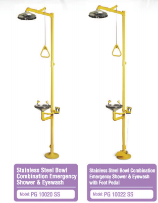 PROGUARD STAINLESS STEEL BOWL COMBINATION EMERGENCY SHOWER AND EYEWASH & COMES WITH FOOT PEDAL & WITHOUT FOOT PEDAL PG 10020 SS / PG 10022 SS - ANSI APPROVAL