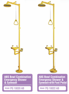 PROGUARD ABS BOWL COMBINATION EMERGENCY SHOWER AND EYEWASH & COMES WITH OR WITHOUT FOOT PEDAL PG 10020 AB / PG 10022 AB - ANSI APPROVAL