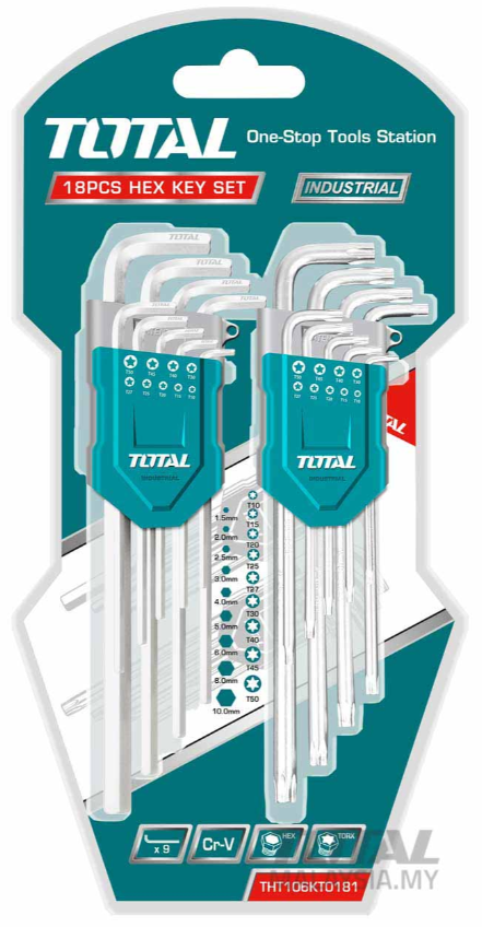 TOTAL 18PCS HEX KEY AND TORX KEY SET - THT106KT0181