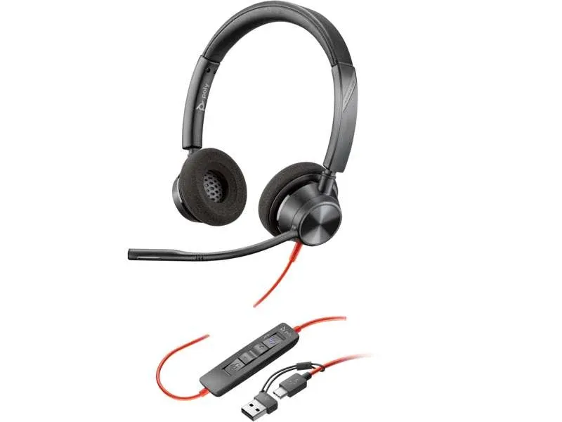 Poly Blackwire 3320 Stereo USB-C Headset +USB-C/A Adapter