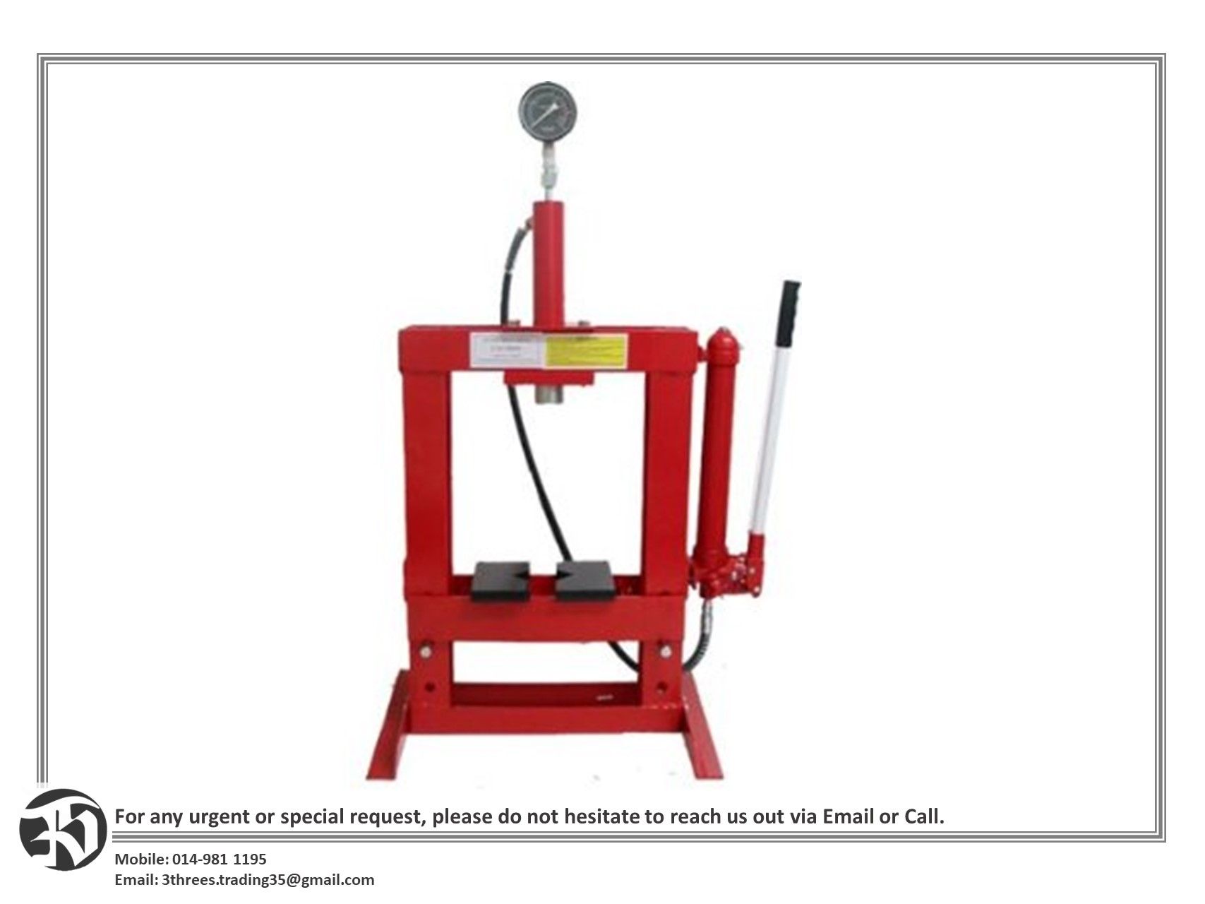 HYDRAULIC PRESS 10 TON WITH GAUGE (SHORT TYPE)
